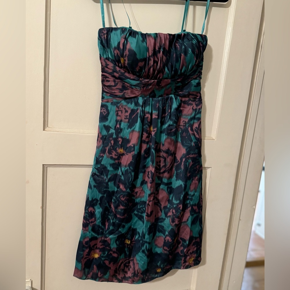 Strapless purple and teal dress